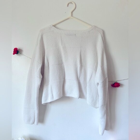 moon  madison White Crew Neck Sweater with Patchwork Detailing L - Picture 5 of 6